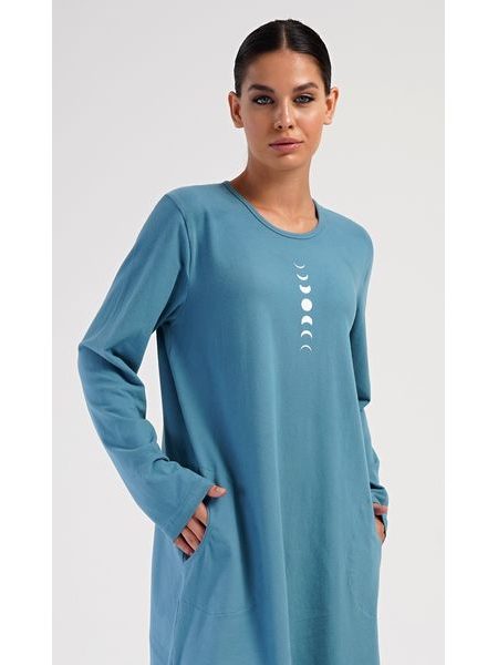Dámské domácí šaty s dlouhým rukávem Alžběta - petrolejová