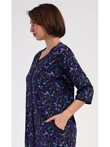 Dámské domácí šaty s tříčtvrtečním rukávem Kolibřík - tmavě modrá