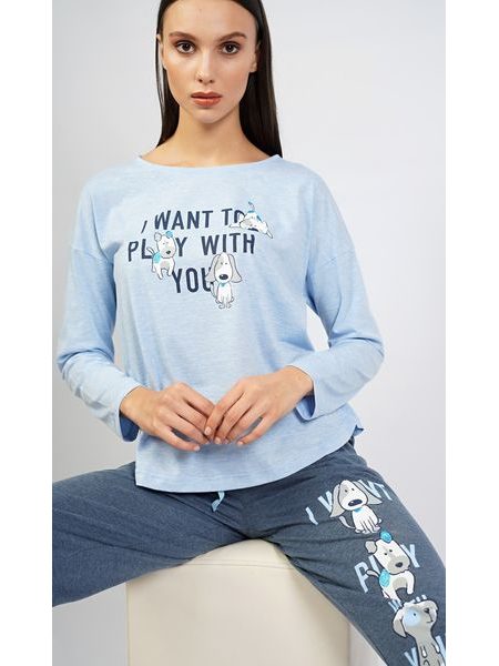 Dámské pyžamo dlouhé Veronika - světle modrá