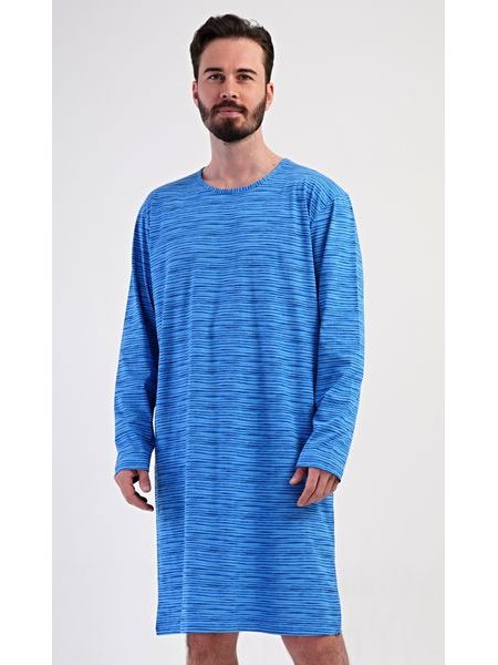 Pánská noční košile s dlouhým rukávem Sebastian - modrá