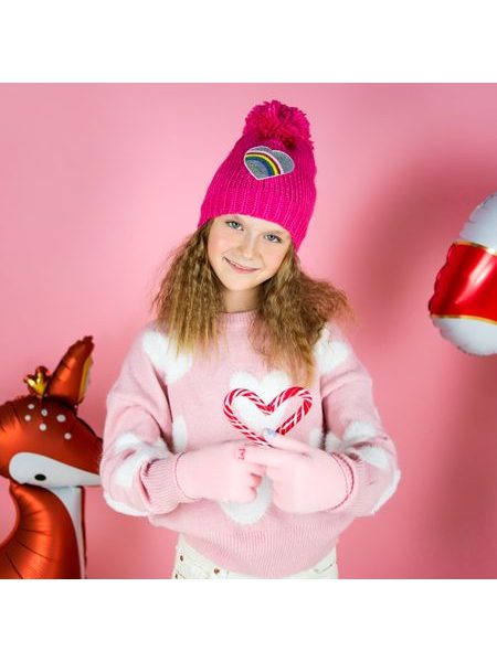 Dětská čepice s bambulí růžová
