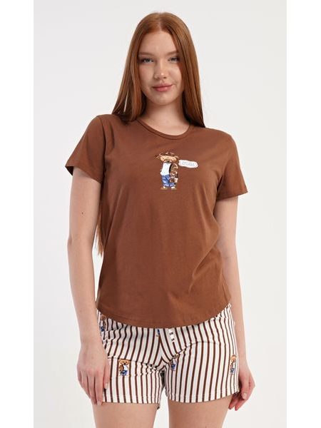 Dámské pyžamo šortky Bear - hnědá