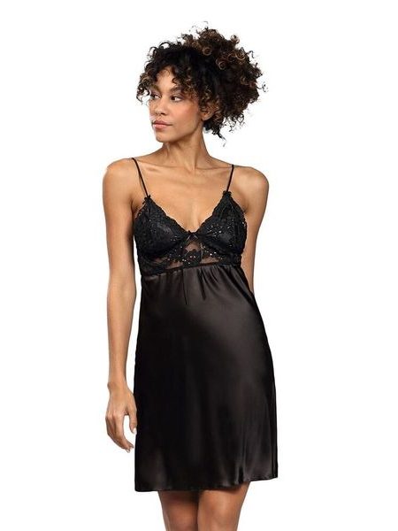 Černá saténová noční košilka Jane