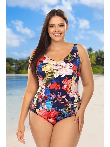 Jednodílné plavky Lagos modré s barevnými květy