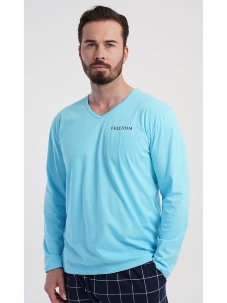 Pánské pyžamo dlouhé Freedom - azurová