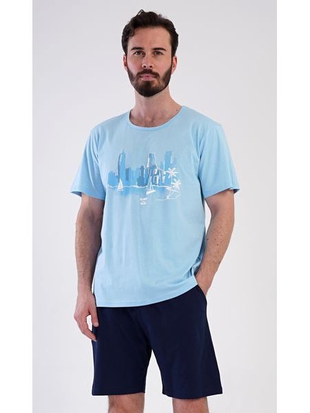 Pánské pyžamo šortky Bruno - světle modrá