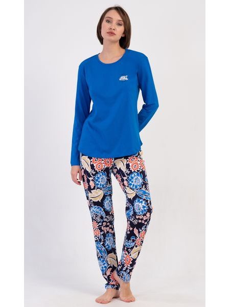 Dámské pyžamo dlouhé Květy - světle lososová