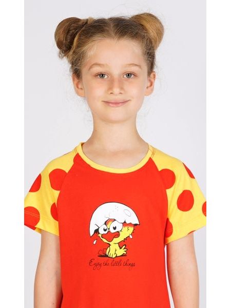 Dětská noční košile s krátkým rukávem Kuře - červená