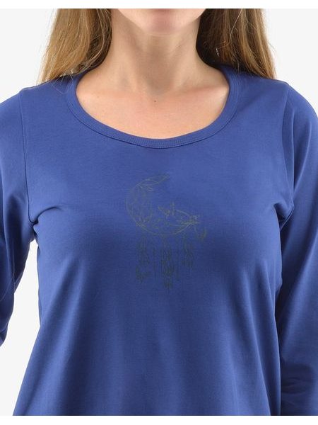 Dámské maxitriko, noční košile dlouhý rukáv 19135P - tm.popel lékořice