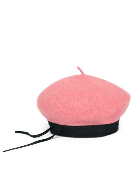 Klasický francouzský baret s anténkou, fialovo-růžový