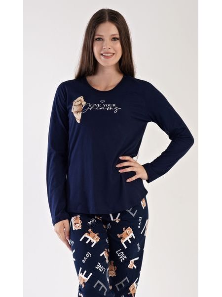 Dámské pyžamo dlouhé Méďa - tmavě modrá
