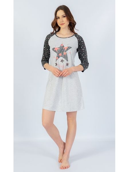 Dámská noční košile s tříčtvrtečním rukávem Hvězda - světle šedá