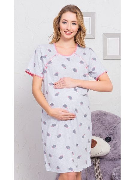 Dámská noční košile mateřská Ježci - šedá