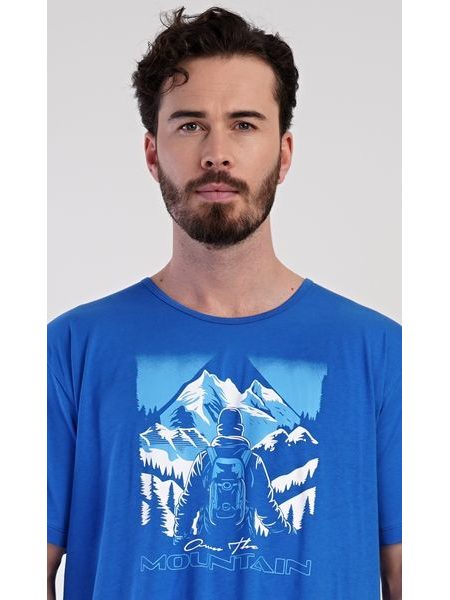 Pánská noční košile s krátkým rukávem Mountain - modrá