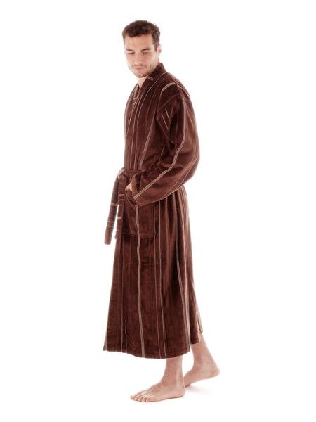 Pánský župan bavlněné kimono s proužky TERAMO čokoládová