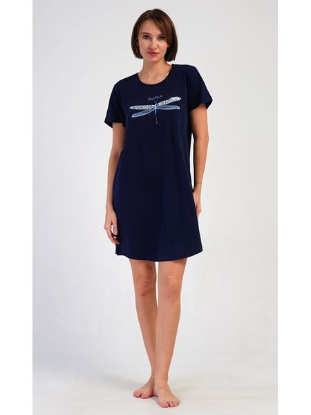 Dámská noční košile s krátkým rukávem Vážka - tmavě modrá