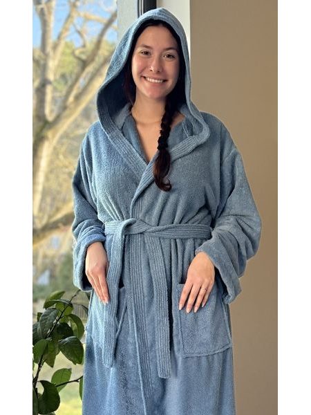 Dámský župan dlouhý s kapucí Klára - modrošedá