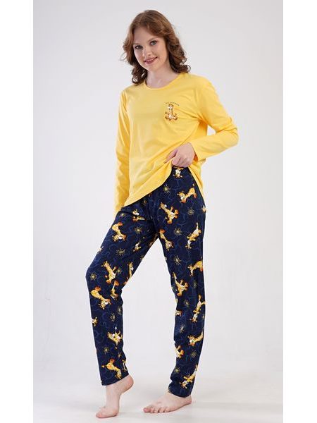 Dámské pyžamo dlouhé Žirafy - žlutá