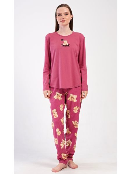 Dámské pyžamo dlouhé Pink bear - tmavě růžová