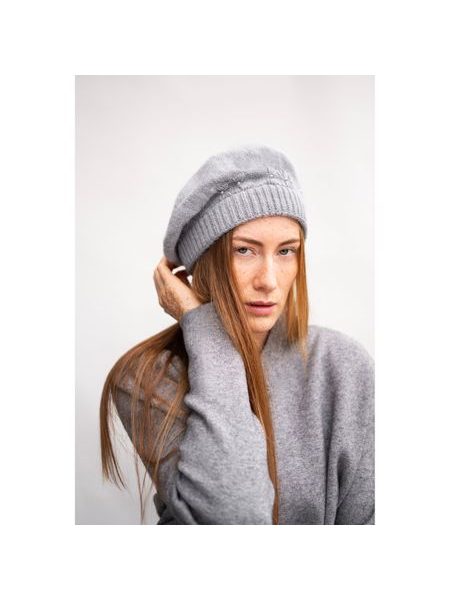 Teplý angorský baret - světlešedý