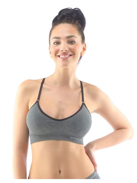 Dámská podprsenka sportovní s vycpávkami, bez kostice, bezešvé, jednobarevné Eco Bamboo 07020P - šedá černá