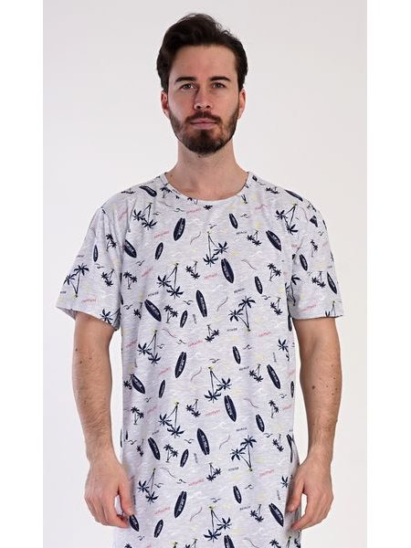 Pánská noční košile s krátkým rukávem Surfing - šedá