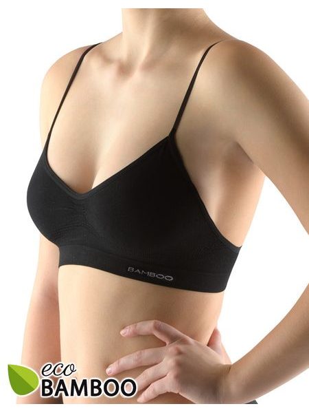 GINA dámské top s úzkými ramínky, úzká ramínka, bezešvé, Eco Bamboo 07015P - černá