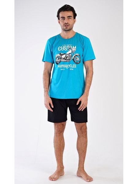 Pánské pyžamo šortky Motocykl - tyrkysová