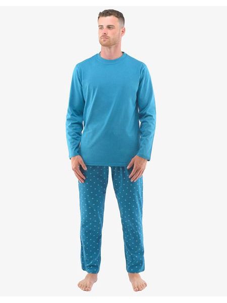 Pánské pyžamo dlouhé 79129P - petrolejová měsíc