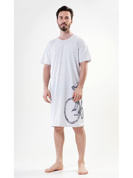 Pánská noční košile s krátkým rukávem Velké kolo - světle šedá