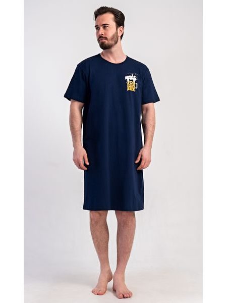 Pánská noční košile s krátkým rukávem Pivo - tmavě modrá