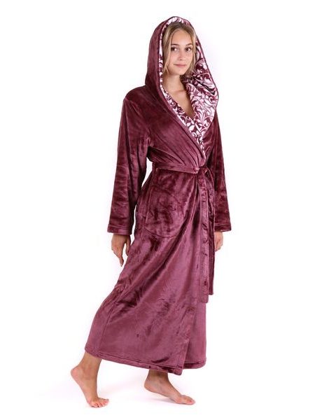 Dámský dlouhý župan s kapucí FLORA vínová