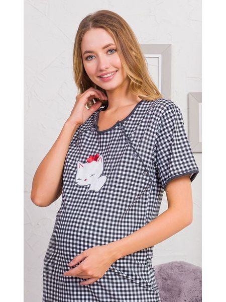 Dámská noční košile mateřská Koťátko - tmavě šedá