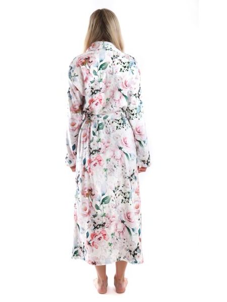 Dámský dlouhý župan s šálovým límcem Fiora Růžové květy