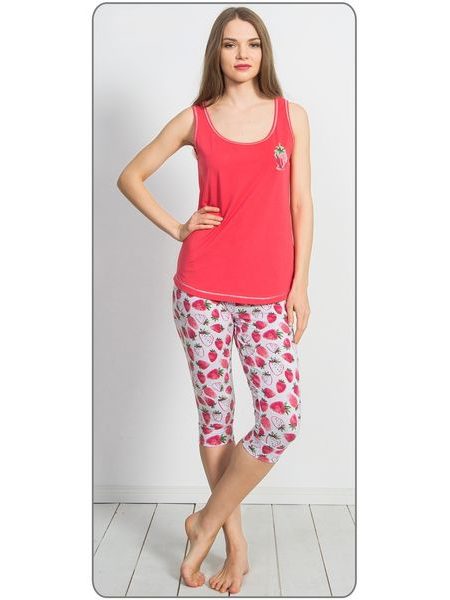 Dámské pyžamo kapri Jahoda - jahodová