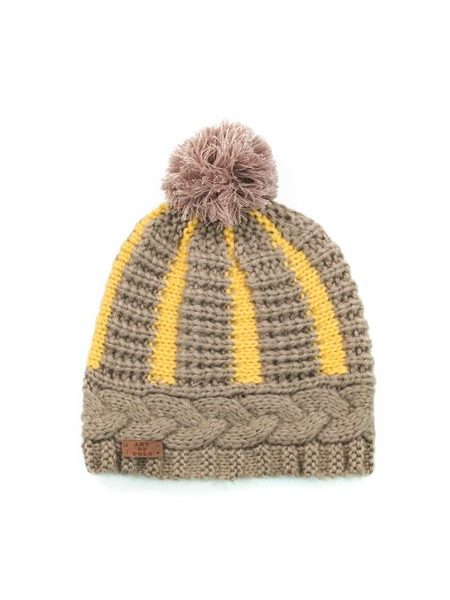 Dvoubarevná čepice s bambulí béžová