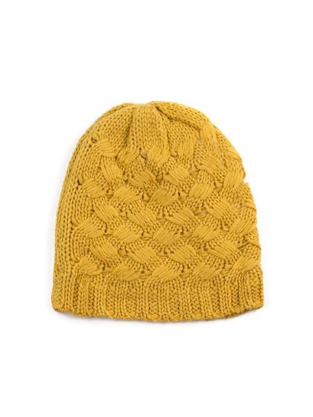 Čepice s průpletem hořčicová