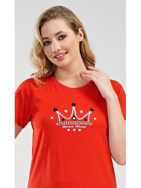 Dámská noční košile s krátkým rukávem Koruna - červená