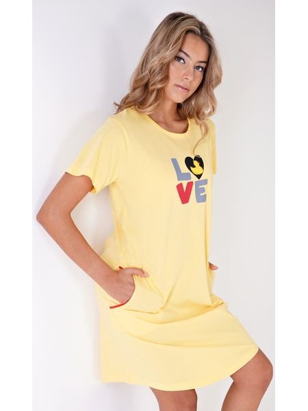 Dámské domácí šaty s krátkým rukávem Kačenka - žlutá