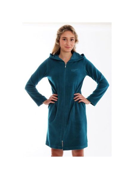 Dámský 3/4 župan s kapucí a dlouhým rukávem BARI Deep lagoon