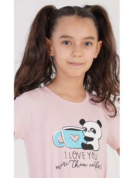 Dětská noční košile s krátkým rukávem Panda - světle lososová