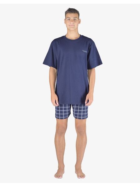 Pánské pyžamo krátké pánské, šité, s potiskem Pyžama 2023 79152P - lékořice šedobílá