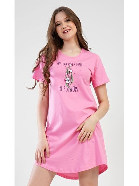 Dámská noční košile s krátkým rukávem Flowers - světle růžová