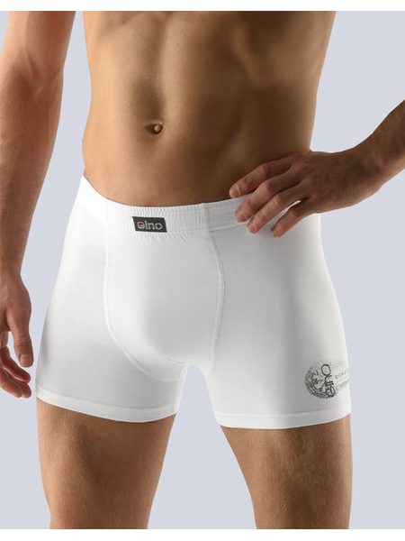 Pánské boxerky s delší nohavičkou, delší nohavička, šité, s potiskem 74041P - bílá