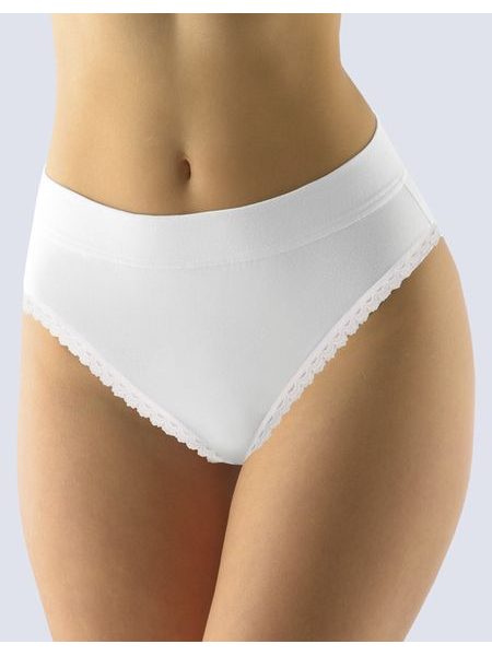 GINA dámské kalhotky klasické, širší bok, šité, s krajkou, jednobarevné Disco Basic 10236P - bílá