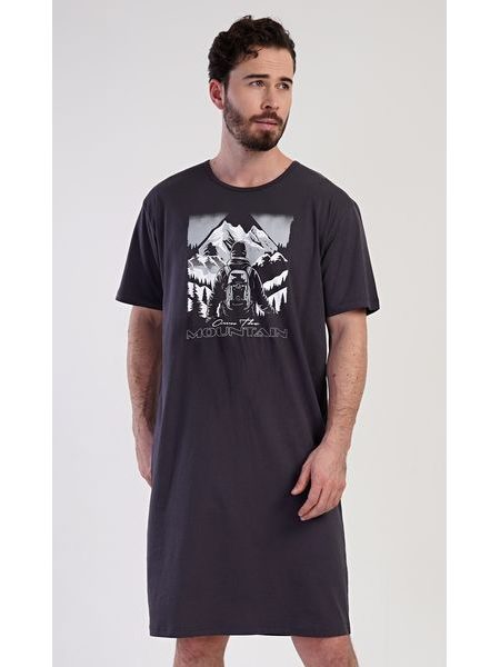 Pánská noční košile s krátkým rukávem Mountain - tmavě šedá