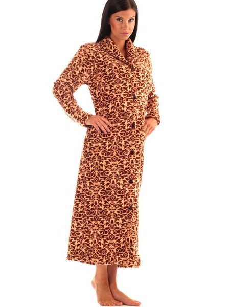 Dámský dlouhý župan na knoflíky VICTORIA hnědá