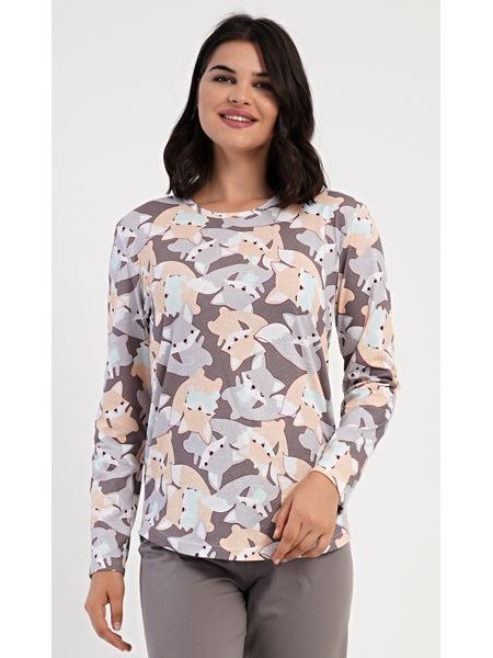 Dámské pyžamo dlouhé Kamarádi z lesa - šedá