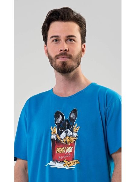 Pánská noční košile s krátkým rukávem Bulldog - modrá