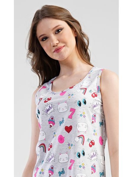 Dámská noční košile na ramínka Kitty - světle šedá